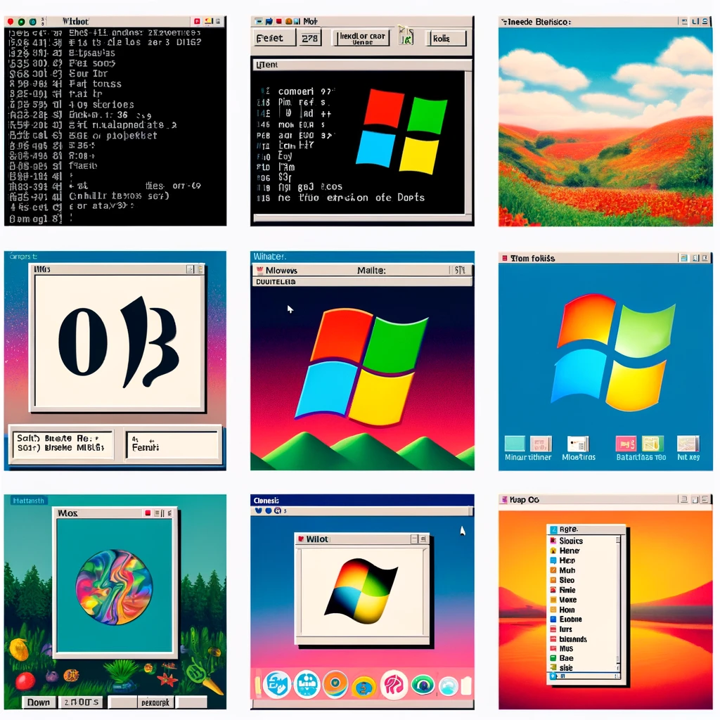 Une capture d'écran des interfaces des systèmes d'exploitation MS-DOS, Windows